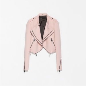 CUTE PINK CROPPED MOTO JACKET